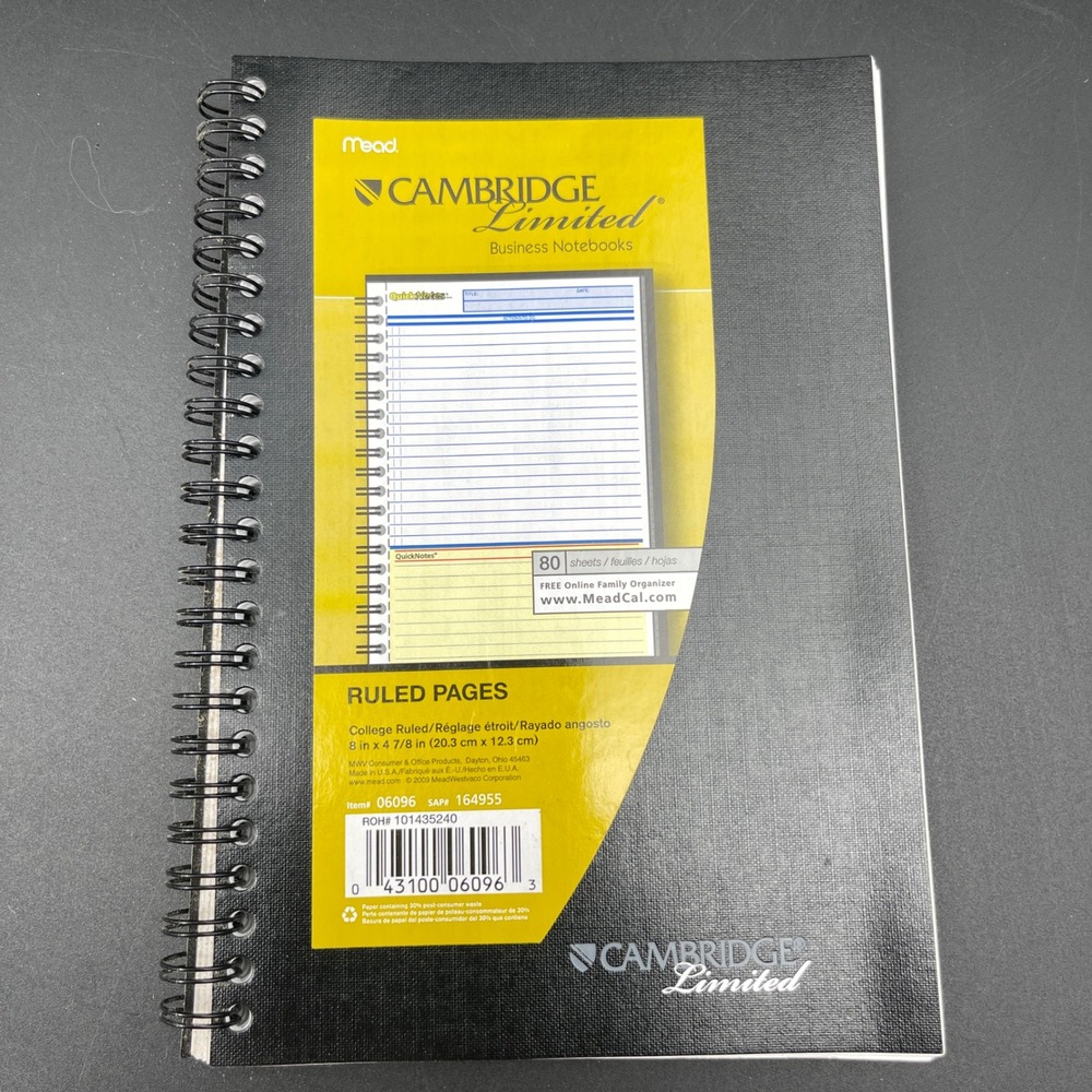 Mead Cambridge Limited Business QuickNotes 80 Sheets 8x4.875 Black 06096